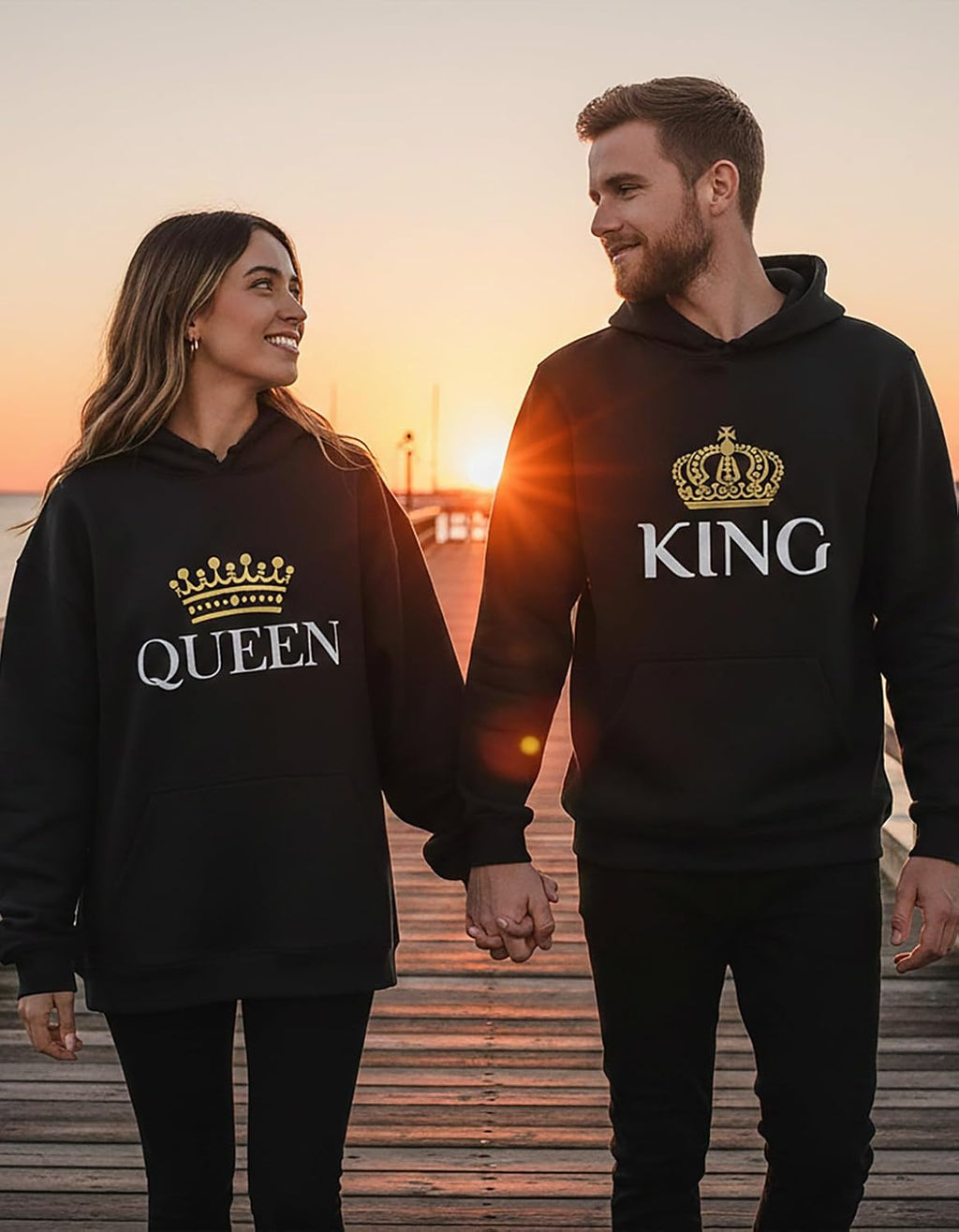 King & Queen Matching Couple Hoodie Set Valentine'S Day Gift His & Hers Women Hoodie Women Small/Men Medium,Black
