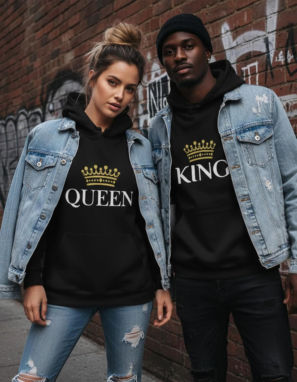 King & Queen Matching Couple Hoodie Set Valentine'S Day Gift His & Hers Women Hoodie Women Small/Men Medium,Black